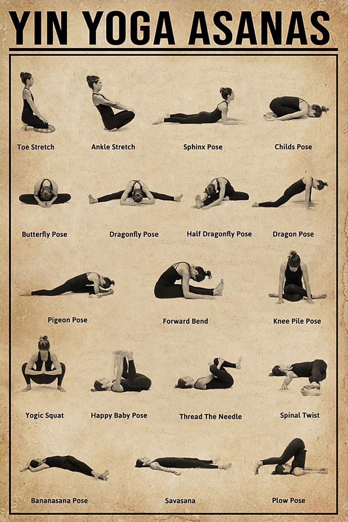 Decoration Room Yin Yoga Asanas Vintage, Yoga Poster, Yoga Knowledge  Poster, Yoga Poses Poster, Yoga Lover Gift Wall Art Home-decor -  Canada