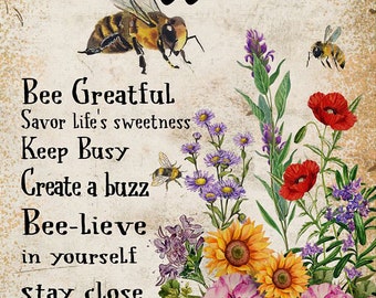 Bee Wisdom Bee Greatful Savor life's Sweetness Keep busy Vintage wall art home-decor