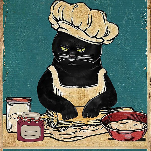 Cat Baking Because Murder Is Wrong Vintage wall art home-decor