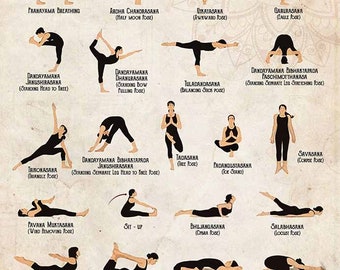 Decoration Room Bikram Yoga Asanas Vintage, Yoga Poster, Yoga Knowledge Poster, Yoga Poses Poster, Yoga Lover Gift wall art home-decor