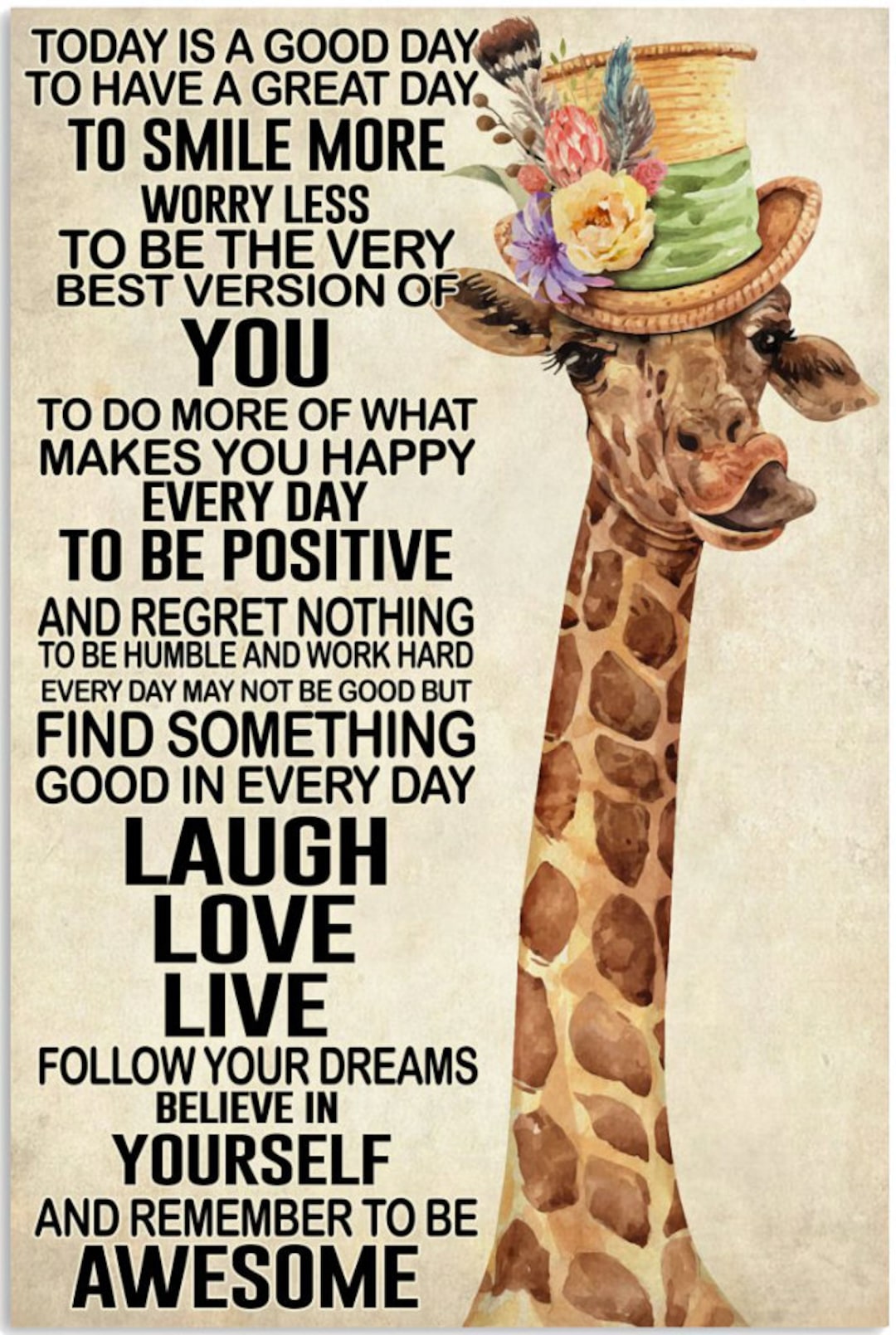 Giraffe Fake 3D Window Art Print – 35x35 Inch Poster On Fine Art Paper, Home Office Decor