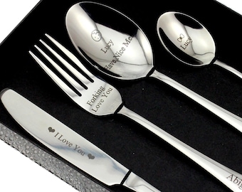 Customized Knife Spoon Fork Set, Adult Custom Engraved Flatware, Stainless Steel Spoon Fork, Personal Gifts for Friends,Cutlery forks set