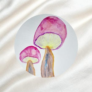 Aquarellbild Pilze Illustration Aquarell Glitzer Aquarellfarbe handgemaltes Bild Originalbild kein Druck 17x24 cm kleines Geschenk Frau 60+