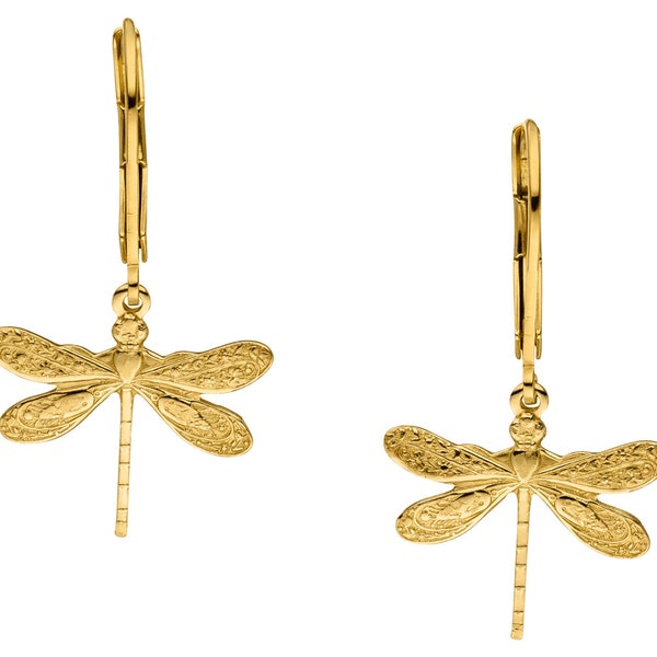 Dragonfly earrings 14 ct gold plated, handmade in Germany//Dragonflies available exclusively at GLOWYBOX. Dragonfly height approx. 1.5 cm