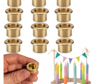 GLOWYBOX Candle Holders for Birthday Rings, Brass Candle Inserts, Candle Wreaths, Birthday Wreaths, Brass Inserts, Wooden Wreaths for Children, 12 Pieces