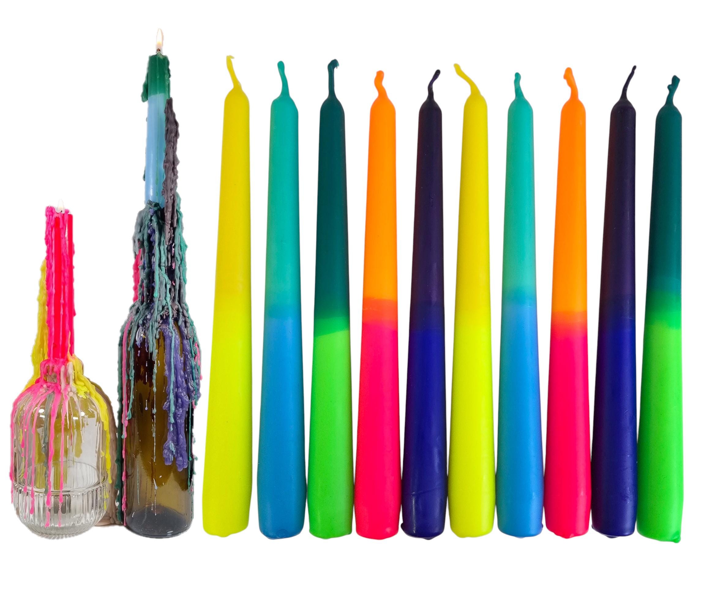 BUNTE TROPFKERZEN 10er SET Tropfkerzen bunt perfekt zum betropfen Tropfenkerze, Tropfkerze für Flasche neon Farben Tropfkerzen für Flaschen