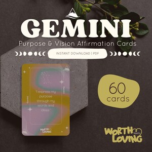 Afirmaciones de Géminis para el propósito y la visión / Tarjetas de afirmaciones del zodíaco para la carta natal y el autodescubrimiento / Paquete de regalo del zodíaco para el crecimiento