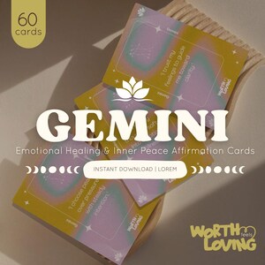 Tarjetas de Afirmaciones de Géminis para la Paz Interior / Afirmaciones del Zodíaco para la Sanación / Hechizos de Amor / Tablero de Visión y Herramienta de Manifestación