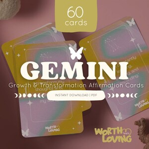 Afirmaciones de Géminis para una mentalidad de crecimiento y transformación / Cartas del zodiaco para la carta natal, tablero de visión o regalo