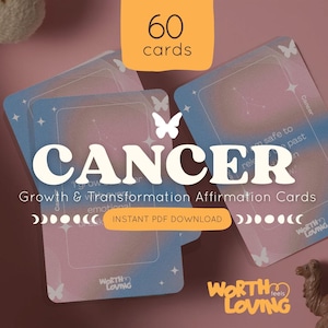 Afirmaciones de Cáncer para una mentalidad de crecimiento y transformación / Cartas del Zodíaco para la carta natal, tablero de visión o regalo