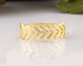 Herringbone Design Ring -  Stylish Stackable Ring, 925 Sterling Silver Ripple Wave Ring for Women, Handcrafted Ring Gift for Mother Day