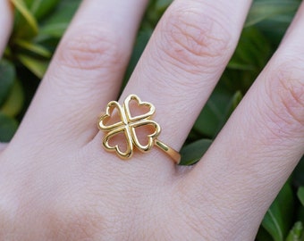 14K Tiny Clover Ring, 925 Silver Four Leaf Clover Ring, Good Luck Ring, Gift for Her, Gift for Mother Day, Gift for Mom