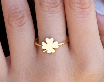 14K Solid Gold Clover Ring, Dainty Four Leaf Clover Ring, Gift for Her, Clover Ring, Gift for Mother Day, Mom Gift