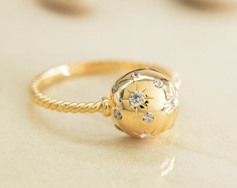 Gold Diamond Ball Ring, Gemstone Ball Ring,  925 Silver Diamond Ring, Designer Ball Ring, Dainty  Gift for Mother Day, Mom Gift