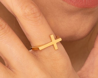 Gold Cross Ring, Christian Cross Ring, Criss Cross Ring, Cross Ring,Jerusalem Cross Silver Ring, Gold Solid Ring, Gift for Mother Day