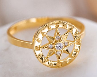 Golden North Star Ring, North Star Design Ring, Star Ring For Her, North Star Gift, 925 Silver Star Ring, Star Jewelry, Astrology Ring