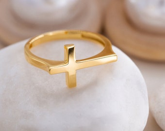 Simple Gold Cross Ring, Jerusalem Cross Ring, 925 Silver Faith Ring, Christ Ring,Jesus Christ Silver Ring, Gift for Mother Day, Mom Gift