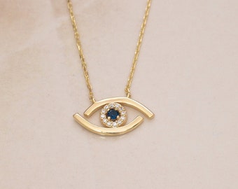 925 Silver Evil Eye Necklace, Gold Protection Pendant with Blue Enamel, Evil Eye Jewelry, Spiritual Amulet, Gift for Mother Day, Mom Gift