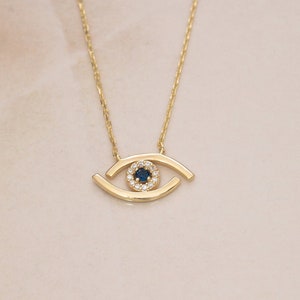 925 Silver Evil Eye Necklace, Gold Protection Pendant with Blue Enamel, Evil Eye Jewelry, Spiritual Amulet, Gift for Mother Day, Mom Gift image 1