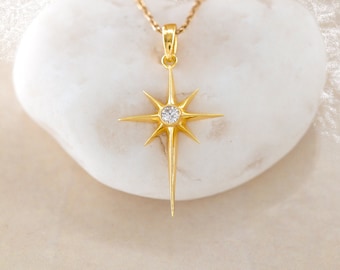 14k North Star Necklace, Astronomical Star Jewelry, Mythology Gift, Solid Gold Necklace, Gift for Mother Day, Mom Gift