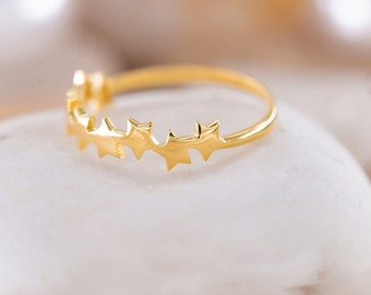 Women's Five-Star Jewelry, Exquisite Gold and Silver Star Ring, Cosmic Starry Pattern,  Gift for Mother Day, Mom Gift