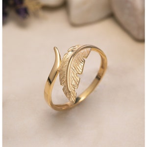 14K Solid Gold Leaf Ring - 925 Sterling Silver Leaf Ring - Minimalist Leaf Ring - Gift for Her,  Gift for Mother Day, Mom Gift