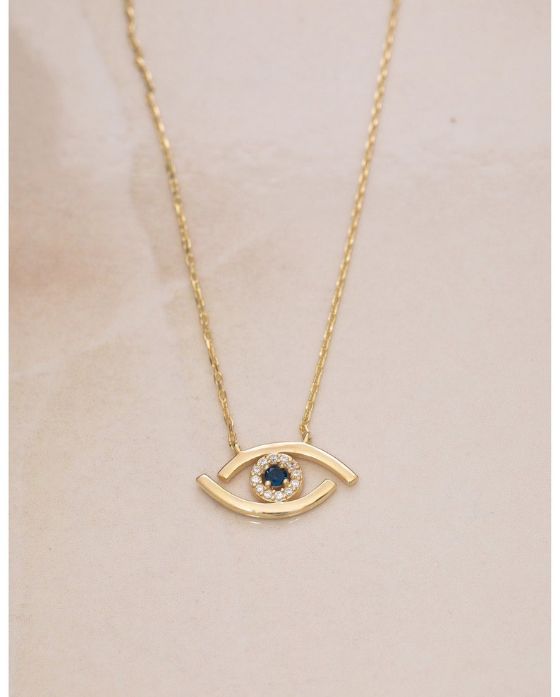 925 Silver Evil Eye Necklace, Gold Protection Pendant with Blue Enamel, Evil Eye Jewelry, Spiritual Amulet, Gift for Mother Day, Mom Gift image 1