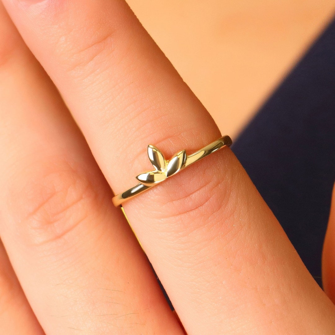 Ring With Gold Leaves, Leaves Engagement Ring, Anniversary Gift for Her