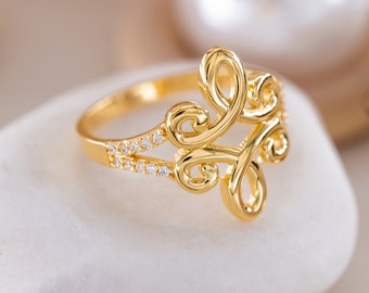 Bague symbole en spirale en or 14 carats, bague design symbole en spirale, bague pour les amoureux, bague en spirale, mini bague en spirale, cadeau pour la fête des mères, cadeau maman