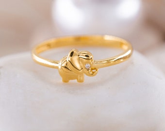 14K Solid Gold Elephant Ring, 925 Sterling Silver Elephant Ring, Animal Gold Ring, Birthday Gift,  Gift for Mother Day, Mom Gift