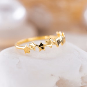 14K Golden 5 Star Ring, Golden Star Design Ring, Golden Ring Gift For Her, 5 Star Minimalist Design Ring, Gift for Mother Day, Mom Gift
