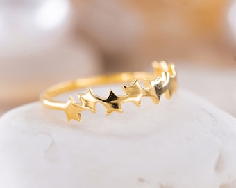 14K Golden 5 Star Ring, Golden Star Design Ring, Golden Ring Gift For Her, 5 Star Minimalist Design Ring, Gift for Mother Day, Mom Gift