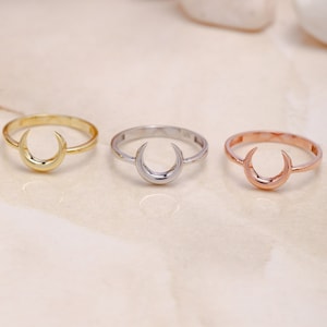 Moon Ring Silver, Open Moon Ring, Tiny Moon Ring For Women, 925 Gold Crescent Moon Rings, Gift for Mother Day, Mom Gift