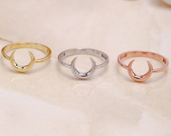 Moon Ring Silver, Open Moon Ring, Tiny Moon Ring For Women, 925 Gold Crescent Moon Rings, Gift for Mother Day, Mom Gift