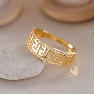 14K Golden Hieroglyphs Ring, Special Design Ring, Hieroglyphs Ring, Mini Golden Ring, Hieroglyphs Ring, Gift for Mother Day, Mom Gift 画像 1