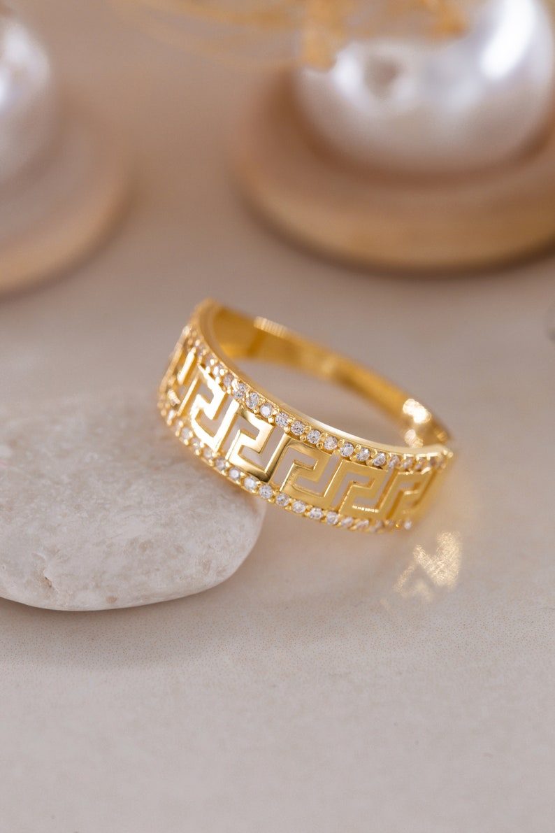 14K Golden Hieroglyphs Ring, Special Design Ring, Hieroglyphs Ring, Mini Golden Ring, Hieroglyphs Ring, Gift for Mother Day, Mom Gift 画像 1