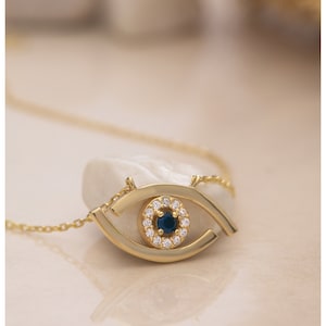 925 Silver Evil Eye Necklace, Gold Protection Pendant with Blue Enamel, Evil Eye Jewelry, Spiritual Amulet, Gift for Mother Day, Mom Gift image 3
