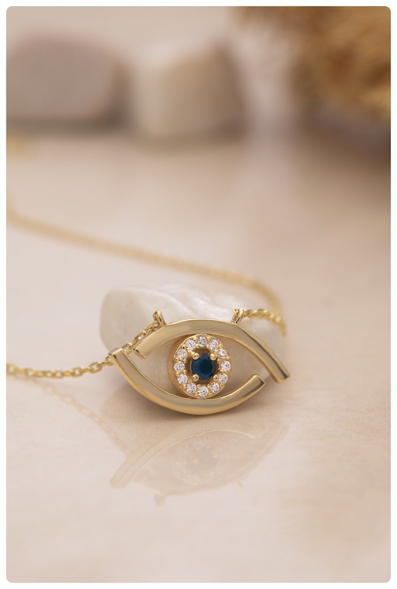 925 Silver Evil Eye Necklace, Gold Protection Pendant with Blue Enamel, Evil Eye Jewelry, Spiritual Amulet, Gift for Mother Day, Mom Gift image 3