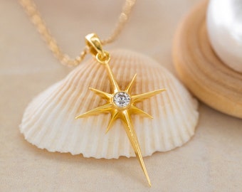 14K North Star Necklace,  Gold North Star Pendant, 925 Sterling Silver Star Necklace, Celestial Necklace,  Gift for Mother Day, Mom Gift