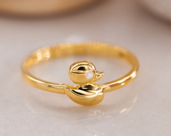 Valentines Gift14K Golden Duck Ring, Bird Ring, Duck Ring, Mini Duck Ring, Minimalist Duck Ring, Gift for Mother Day, Mom Gift