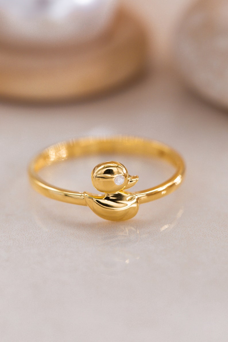 Valentines Gift14K Golden Duck Ring, Bird Ring, Duck Ring, Mini Duck Ring, Minimalist Duck Ring, Gift for Mother Day, Mom Gift image 1