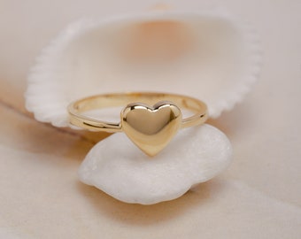 14k Solid Gold Heart Ring, Love Heart Ring, Minimalist Heart Ring, Statement Ring, Gift Ring, Mother Day Gift, Mom Gift