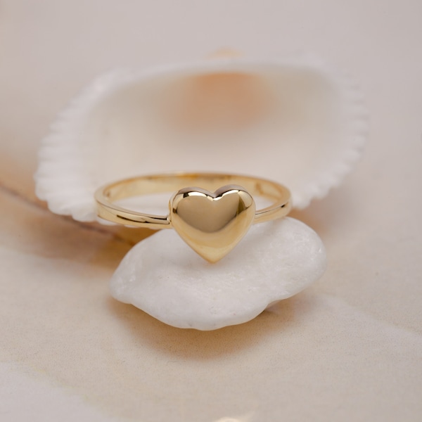 Anello cuore in oro massiccio 14k, Anello cuore d'amore, Anello cuore minimalista, Anello di dichiarazione, Anello regalo, Regalo per la festa della mamma, Regalo mamma