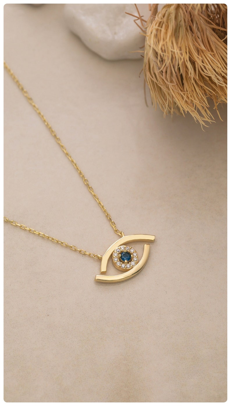 925 Silver Evil Eye Necklace, Gold Protection Pendant with Blue Enamel, Evil Eye Jewelry, Spiritual Amulet, Gift for Mother Day, Mom Gift image 5