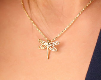 Gold Dragonfly Necklace, Sterling Silver Dragonfly Necklace ,Dragonfly Necklace Silver, Animal Necklace, Gift for Mother Day, Mom Gift