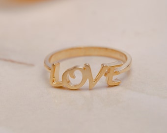 925 Sterling Silver Love Ring, Script Love Ring, Handmade Ring, Minimalist Love Ring, Love Jewelry, Engagement Ring, Gift for Mother Day