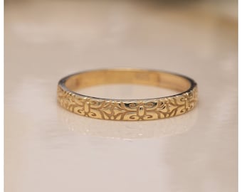 14K Engraved Gold Ring, Patterned Gold Ring, Vintage Style Ring, Wedding Band, Vintage Inspired,  Gift for Mother Day, Mom Gift