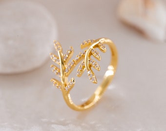 14K Gold Leaf Ring, Leaf Engagement Ring, Oak Leaf Ring 925 Sterling Silver, Leaf Ring Women, Leafy Botanical Band, Gift for Mother Day