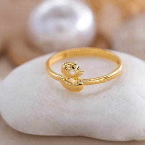 Valentines Gift14K Golden Duck Ring, Bird Ring, Duck Ring, Mini Duck Ring, Minimalist Duck Ring, Gift for Mother Day, Mom Gift image 7