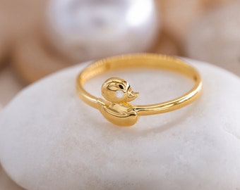 Bague canard en or 14 carats, bague oiseau, bague croix 925 sterling - bijoux artisanaux, bague animal en argent, cadeau pour la fête des mères, cadeau maman